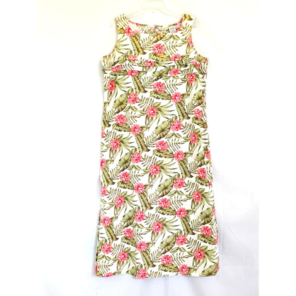VTG White Stag Tropical Floral Linen Blend Maxi Dress XL 16/18 Sleeveless